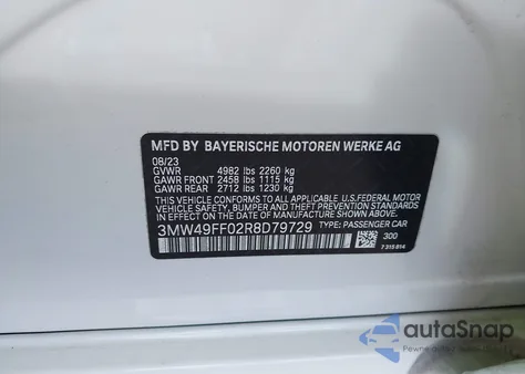 2024 BMW M340I M340I xDrive из США, поврежденный, VIN 3MW49FF02R8D79729